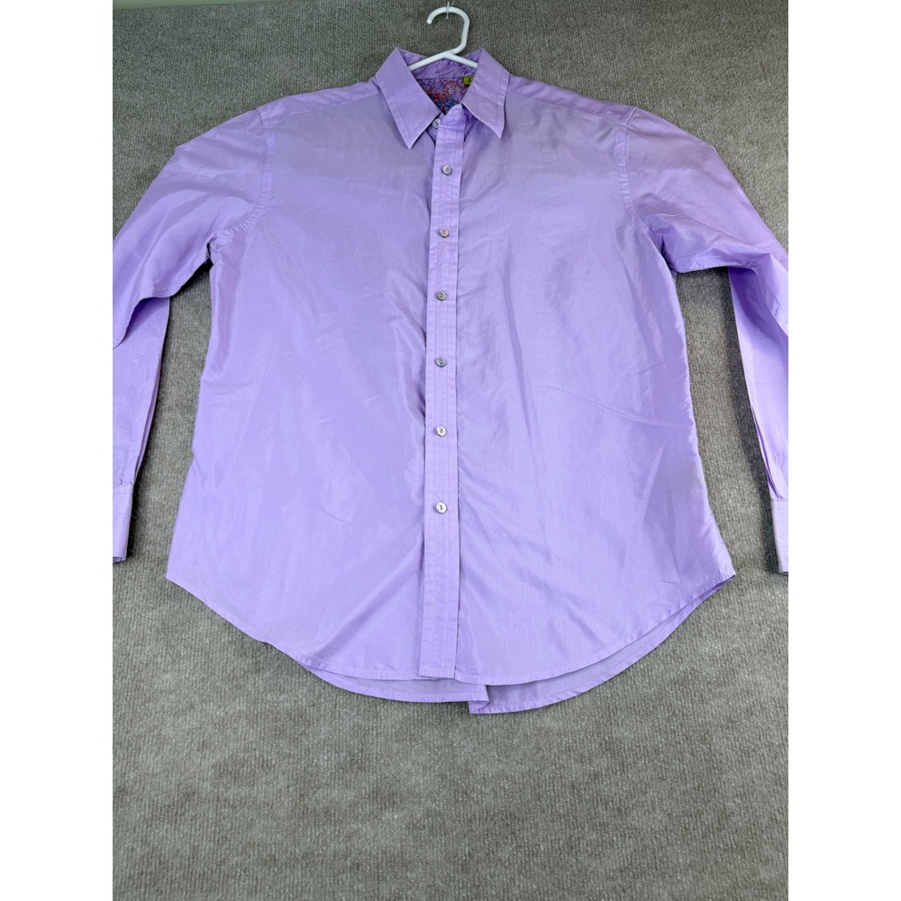 Robert Graham Tailored Fit Mens L Button‎ Down Shirt Lavender Cotton Silk - Picture 2 of 15